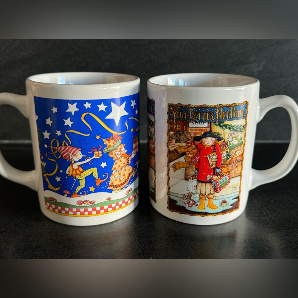 Set of 2 Vintage 90s Mary Engelbreit Christmas Mugs